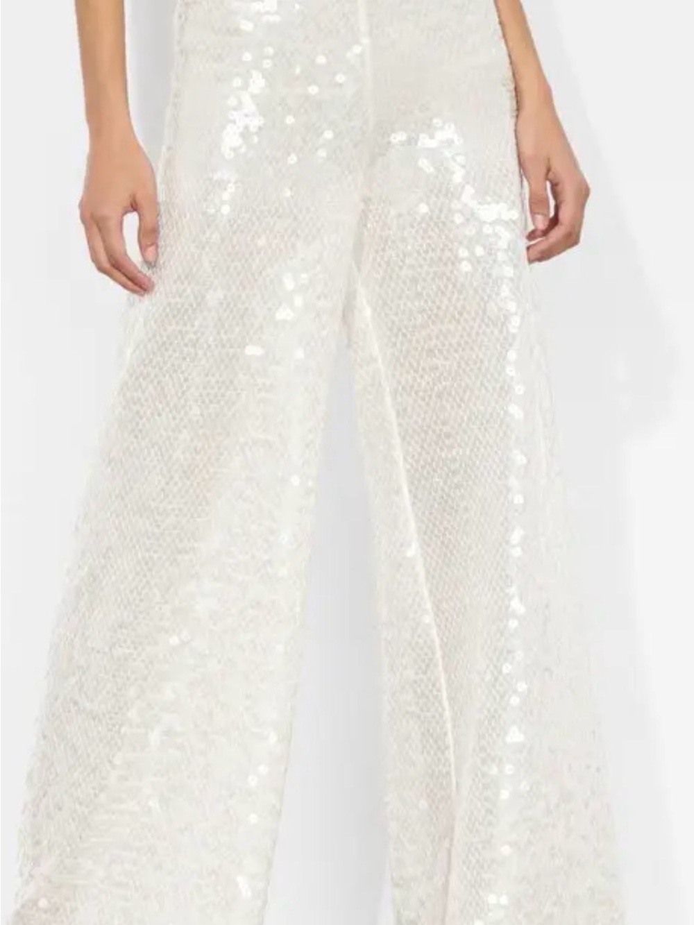 Alice + Olivia Ivory Sequin Wide-Leg Pants